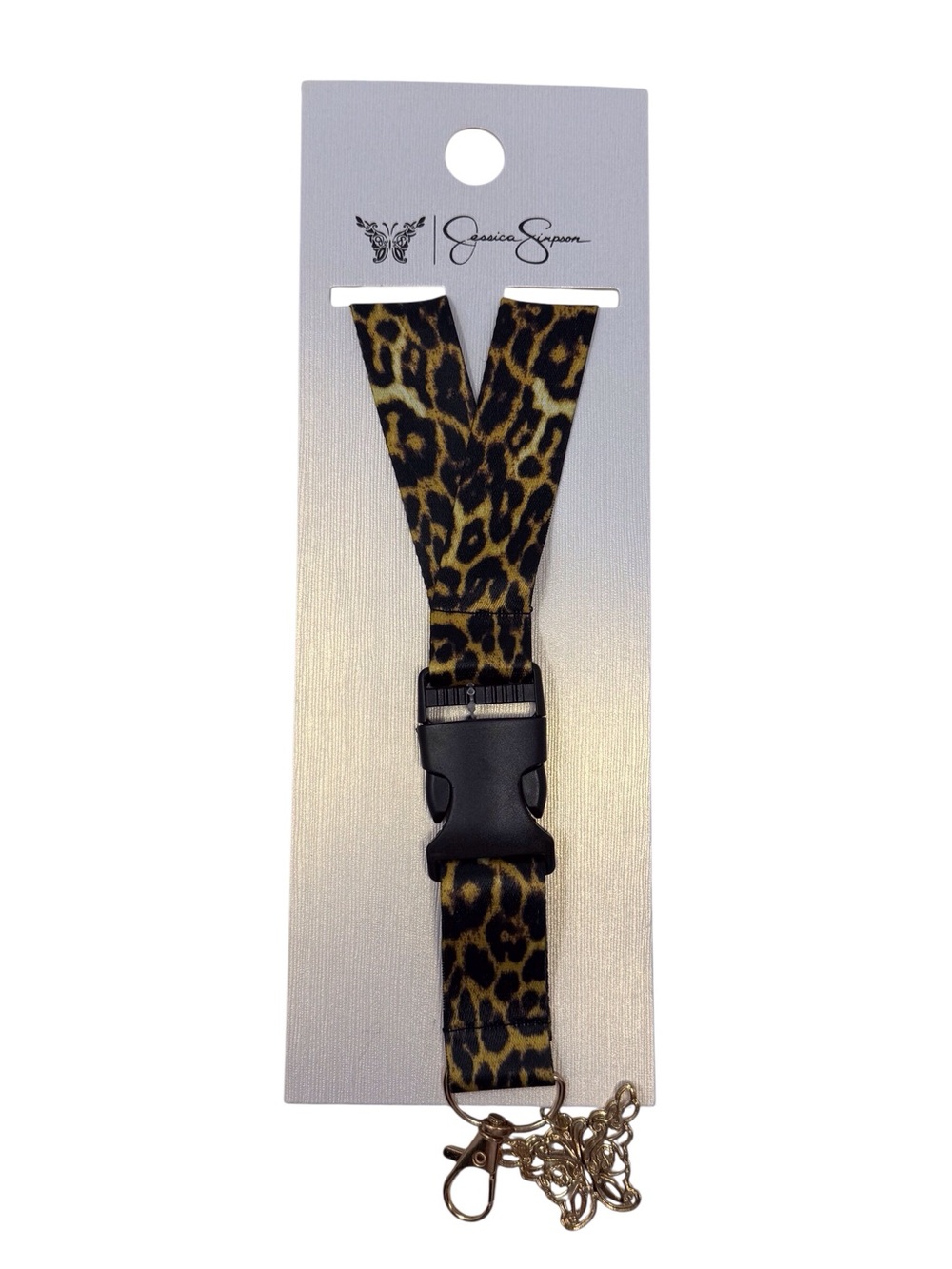Jessica Simpson leopard-print lanyard/key Chain With Gold Tone Butterfly Charm